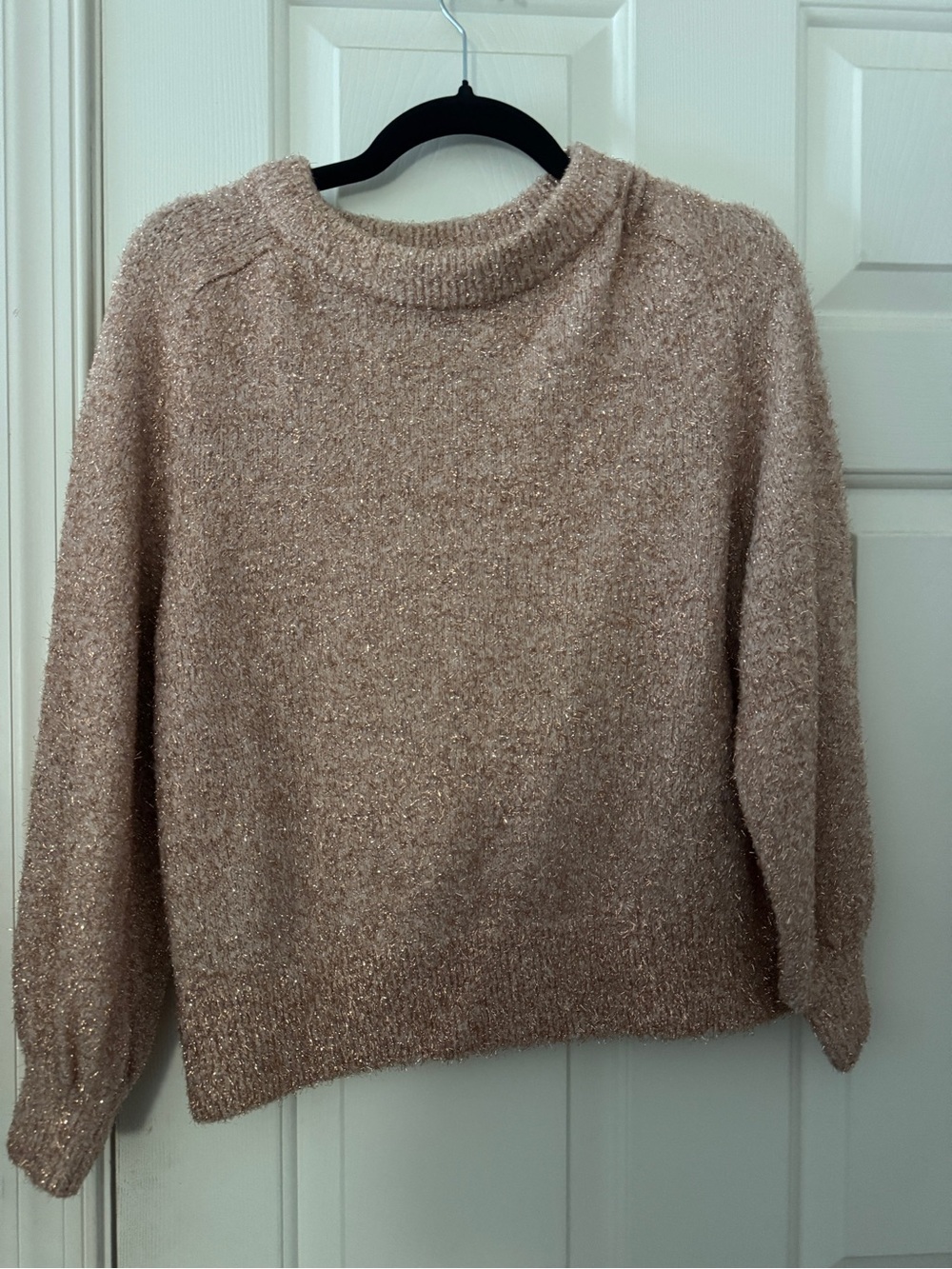 LOFT Sparkle Crewneck Sweater in Blush Taupe